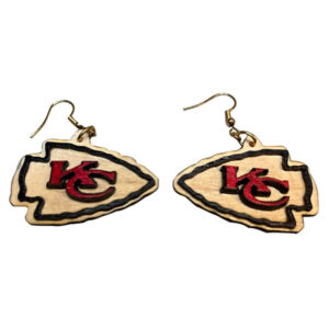 A pair of earrings with the kansas city chiefs logo.