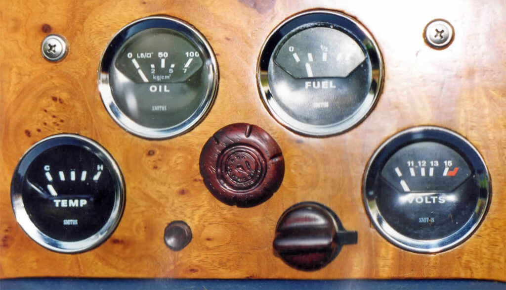 A close up of the gauges on an old boat