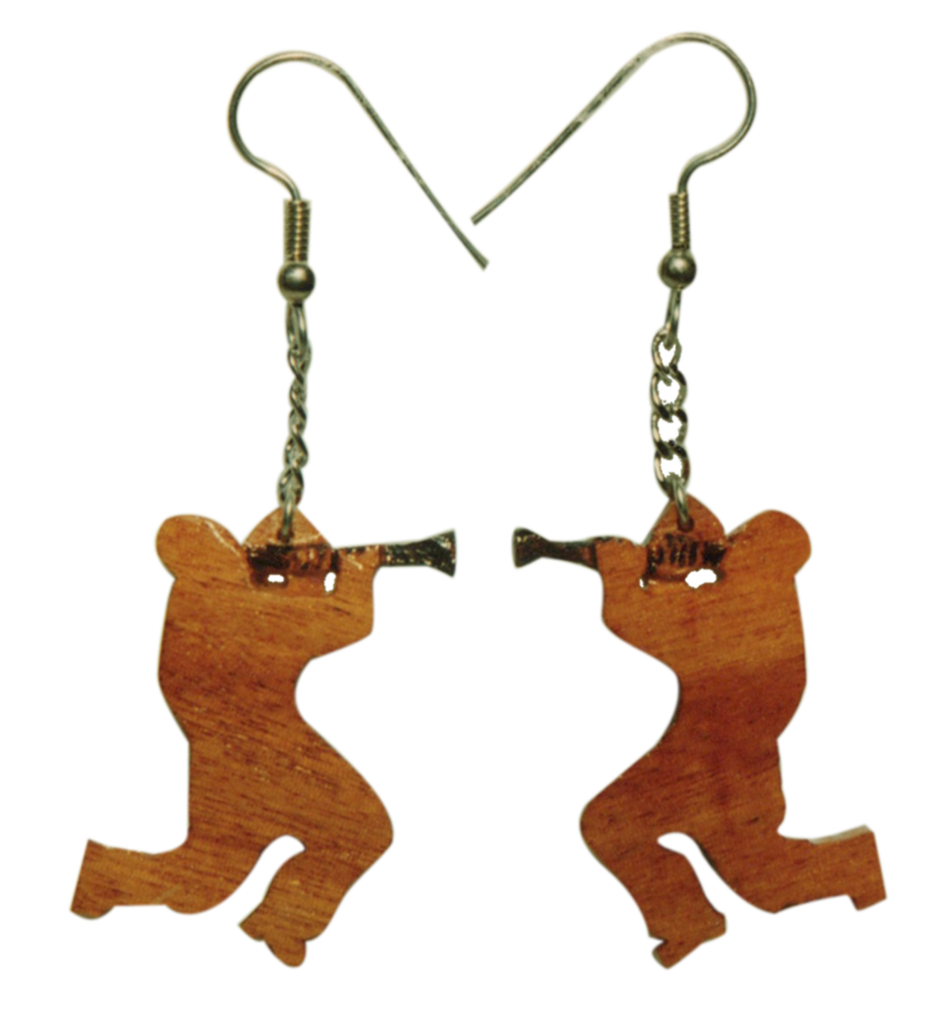 A pair of earrings with bears hanging from hooks.