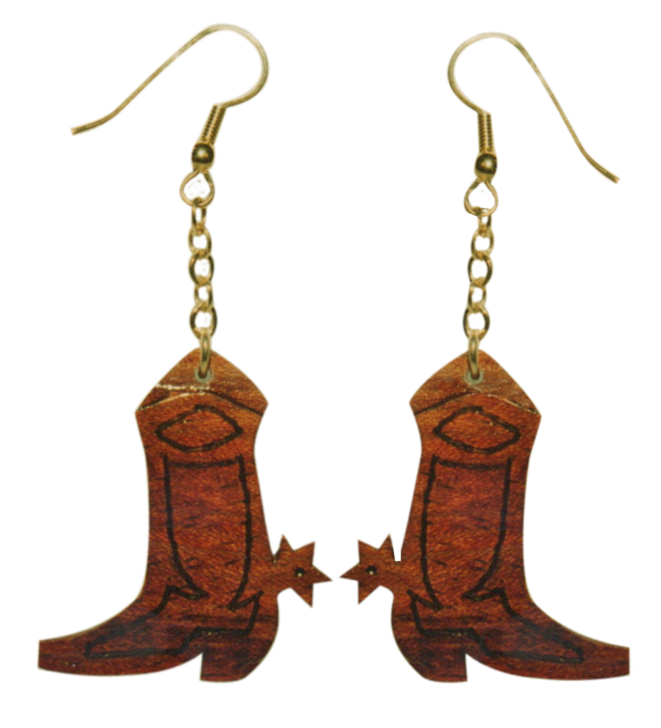 A pair of cowboy boots hanging from the side.