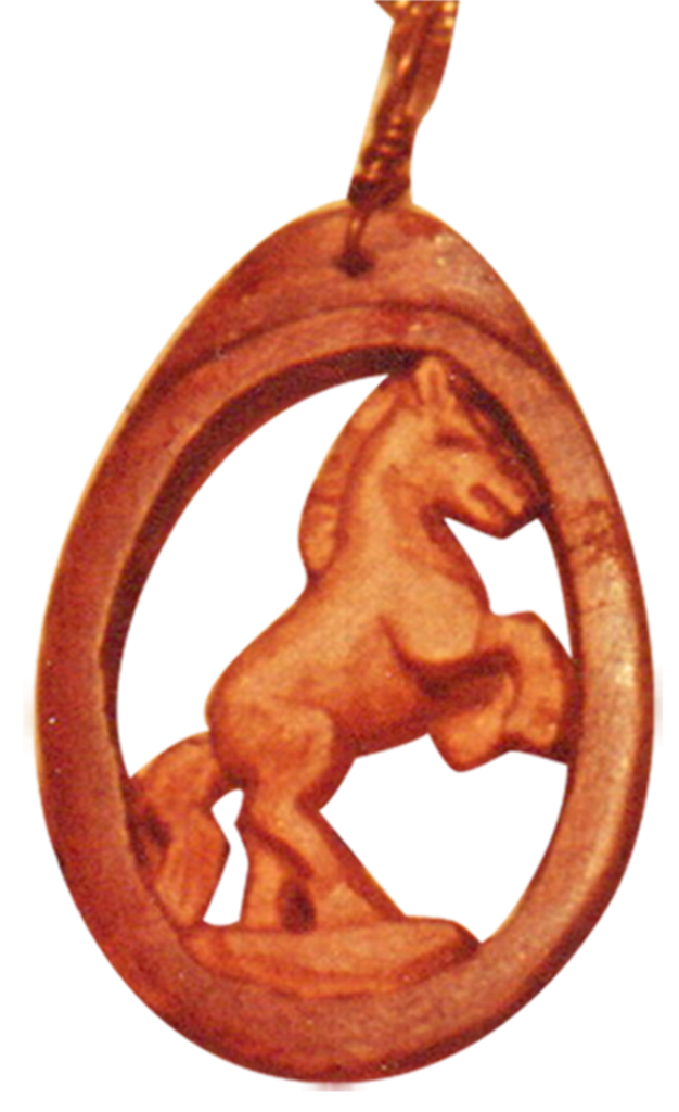 A horse in an oval frame is shown.